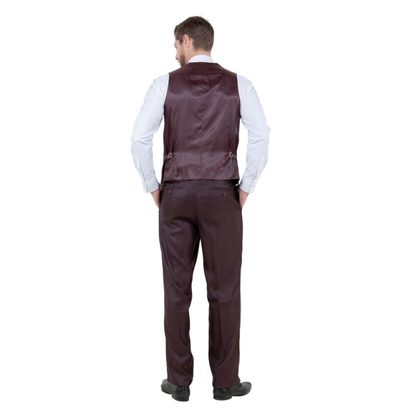 Modern Fit Sharkskin 3pc Men's Suit Set, Burgundy - Picture 3 of 6